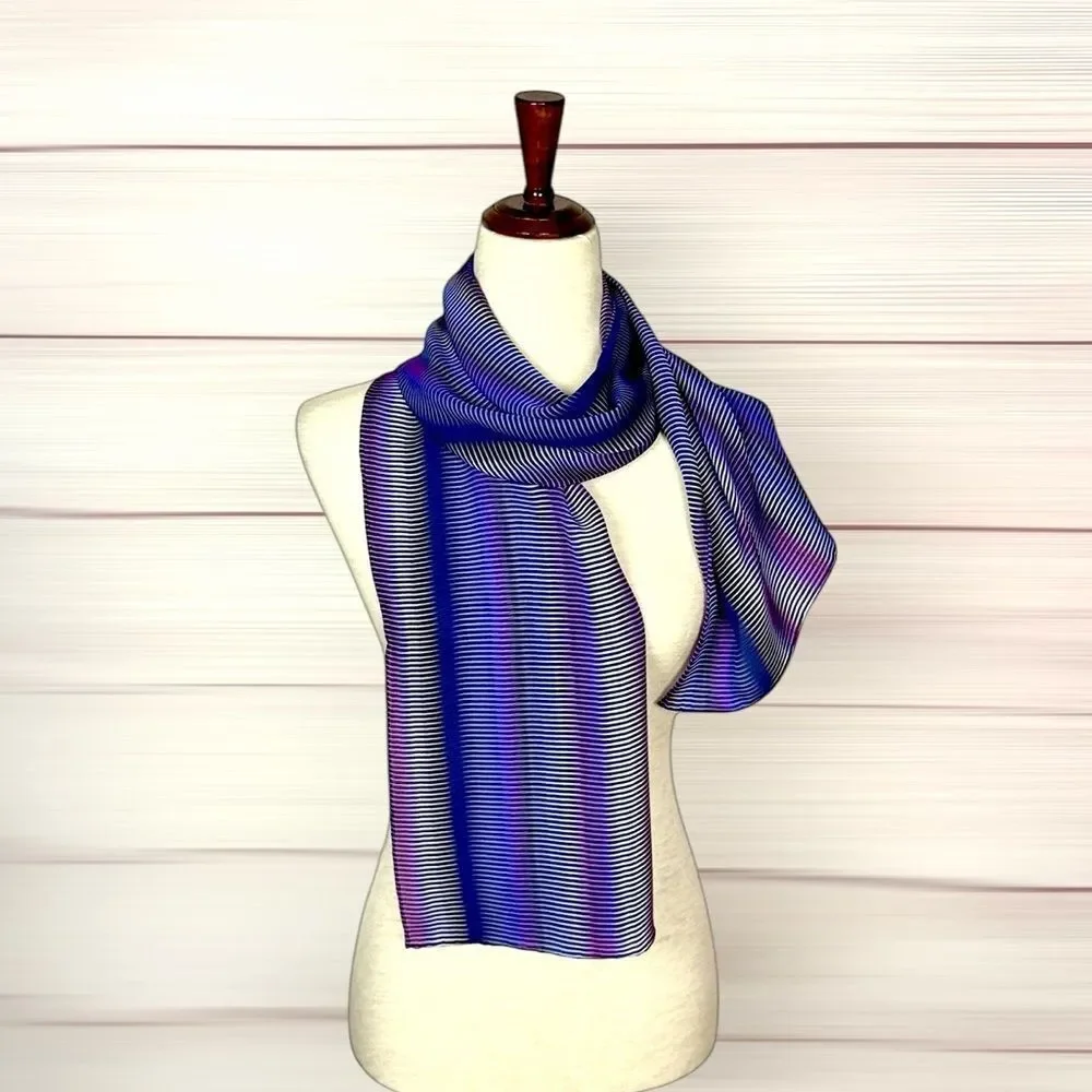 Carlisle Silk Oblong Scarf Blue Purple Striped Hand Rolled 60x14